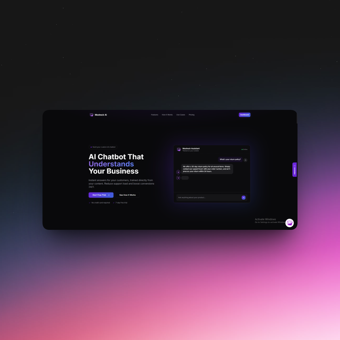 Modreck AI Support Platform Screenshot